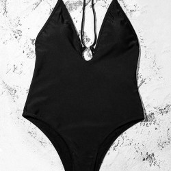 Solid Color Deep V-Neck Split Bikini Swimsuit