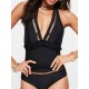 Solid Color Tasseled Hollow Split-Join One-Piece Swimwear Solid Color Tasseled Hollow Split-Join One-Piece Swimwear