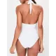 Solid Color Tasseled Hollow Split-Join One-Piece Swimwear Solid Color Tasseled Hollow Split-Join One-Piece Swimwear