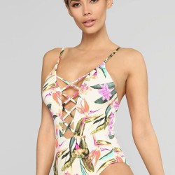 Floral Printed Hollow Backless Sexy One-Piece Swimwear