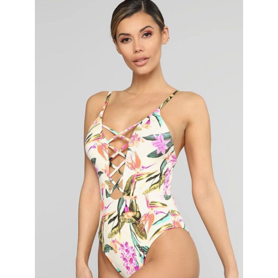 Floral Printed Hollow Backless Sexy One-Piece Swimwear Floral Printed Hollow Backless Sexy One-Piece Swimwear