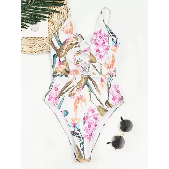 Floral Printed Hollow Backless Sexy One-Piece Swimwear Floral Printed Hollow Backless Sexy One-Piece Swimwear