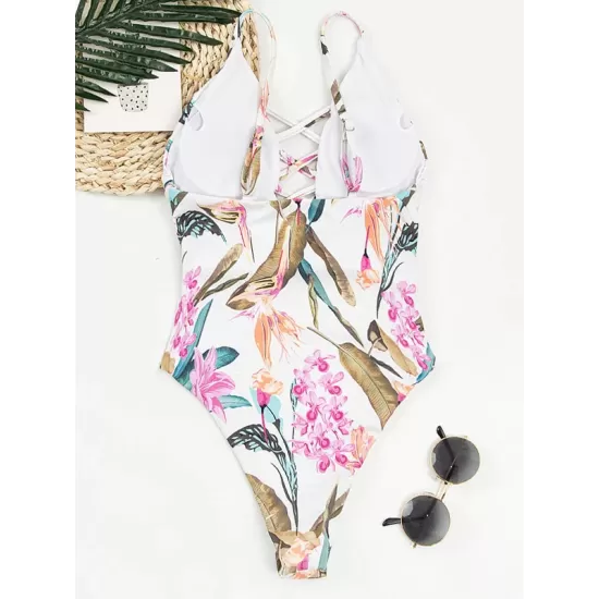 Floral Printed Hollow Backless Sexy One-Piece Swimwear Floral Printed Hollow Backless Sexy One-Piece Swimwear