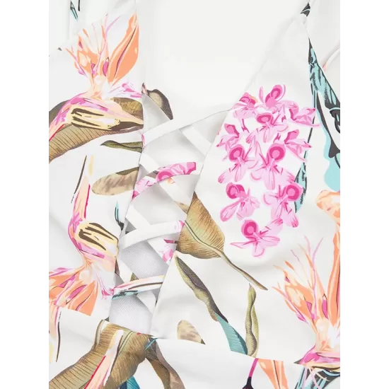 Floral Printed Hollow Backless Sexy One-Piece Swimwear Floral Printed Hollow Backless Sexy One-Piece Swimwear