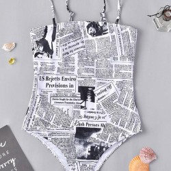Newspaper-Print One-Piece Swimwear