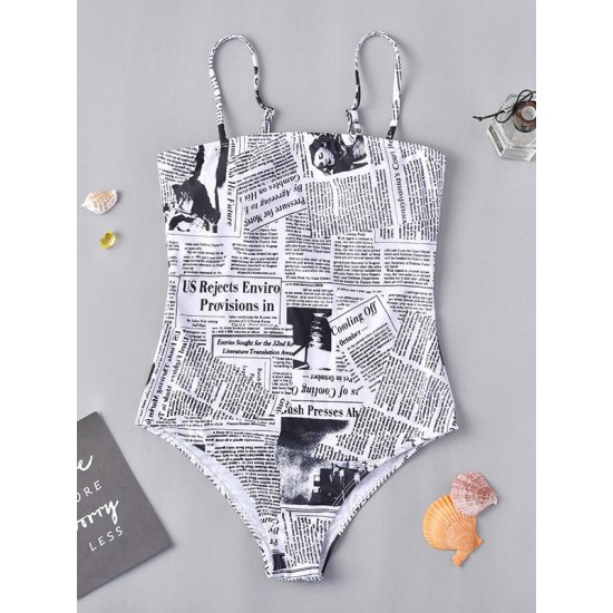 Newspaper-Print One-Piece Swimwear Newspaper-Print One-Piece Swimwear