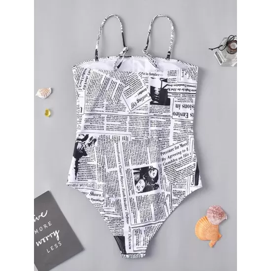 Newspaper-Print One-Piece Swimwear Newspaper-Print One-Piece Swimwear