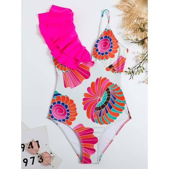 Floral Print One Shoulder Swimsuit Floral Print One Shoulder Swimsuit