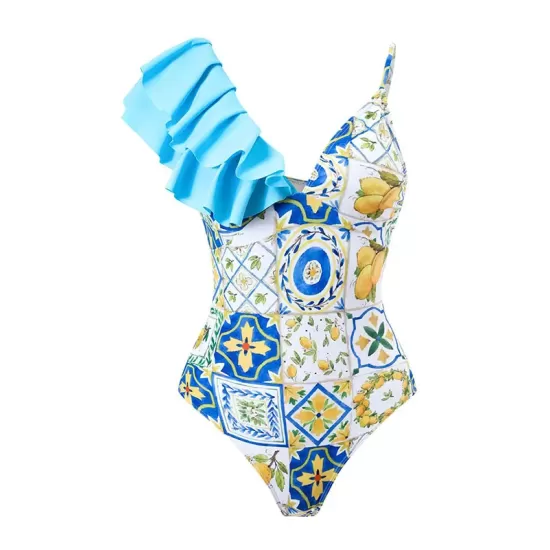 Floral Print One Shoulder Swimsuit Floral Print One Shoulder Swimsuit