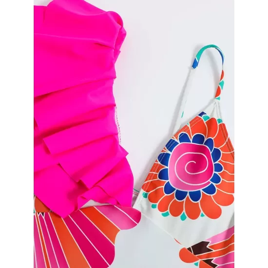 Floral Print One Shoulder Swimsuit Floral Print One Shoulder Swimsuit