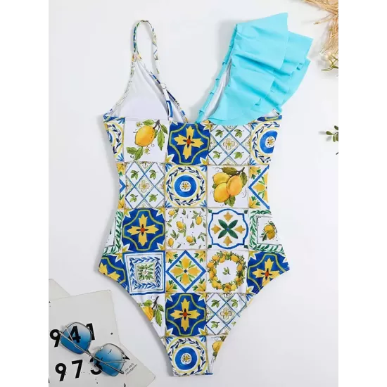 Floral Print One Shoulder Swimsuit Floral Print One Shoulder Swimsuit