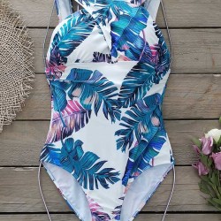 Cropped Floral Print One-Piece Swimsuit