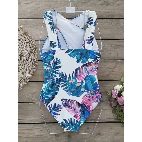 Cropped Floral Print One-Piece Swimsuit Cropped Floral Print One-Piece Swimsuit