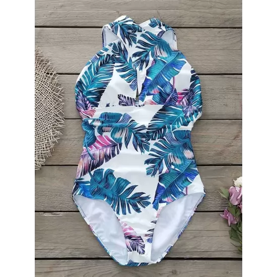 Cropped Floral Print One-Piece Swimsuit Cropped Floral Print One-Piece Swimsuit