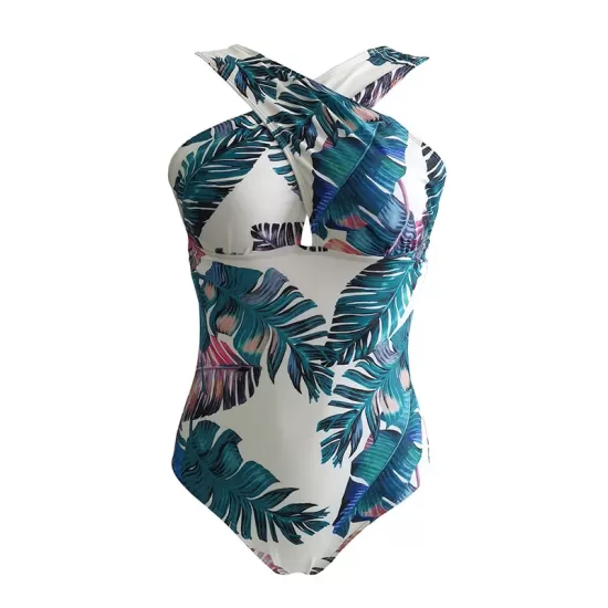 Cropped Floral Print One-Piece Swimsuit Cropped Floral Print One-Piece Swimsuit