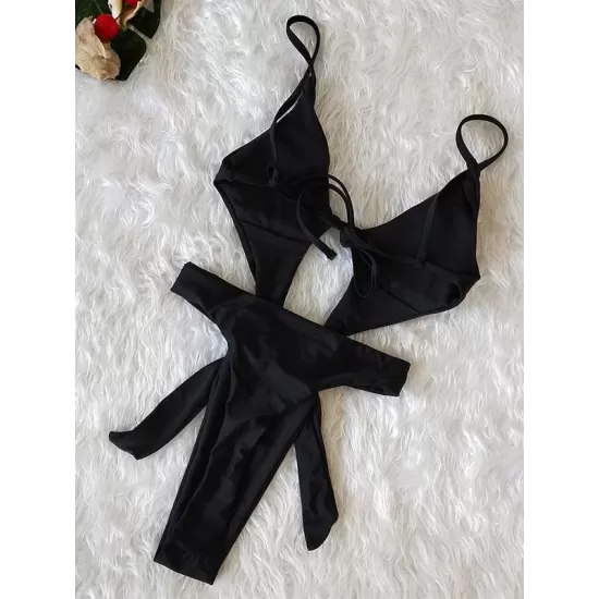 Hollow Sexy Bandage Solid One-Piece Swimwear Hollow Sexy Bandage Solid One-Piece Swimwear