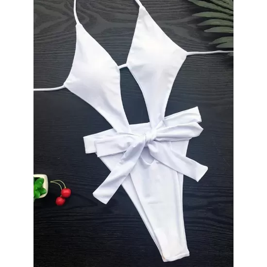 Hollow Sexy Bandage Solid One-Piece Swimwear Hollow Sexy Bandage Solid One-Piece Swimwear