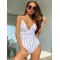 Slim Striped Backless One-Piece Swimwear