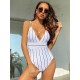 Slim Striped Backless One-Piece Swimwear Slim Striped Backless One-Piece Swimwear