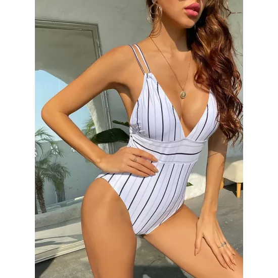 Slim Striped Backless One-Piece Swimwear Slim Striped Backless One-Piece Swimwear