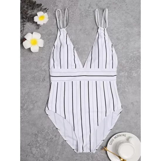 Slim Striped Backless One-Piece Swimwear Slim Striped Backless One-Piece Swimwear
