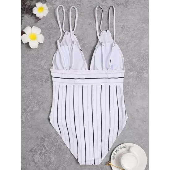 Slim Striped Backless One-Piece Swimwear Slim Striped Backless One-Piece Swimwear