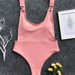 Ribbed Plain Wide Strap One-Piece Swimsuit