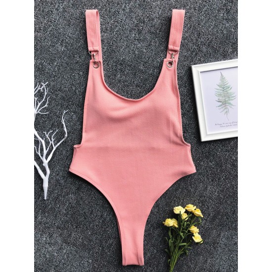 Ribbed Plain Wide Strap One-Piece Swimsuit Ribbed Plain Wide Strap One-Piece Swimsuit