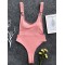 Ribbed Plain Wide Strap One-Piece Swimsuit