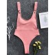 Ribbed Plain Wide Strap One-Piece Swimsuit Ribbed Plain Wide Strap One-Piece Swimsuit
