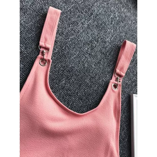 Ribbed Plain Wide Strap One-Piece Swimsuit Ribbed Plain Wide Strap One-Piece Swimsuit