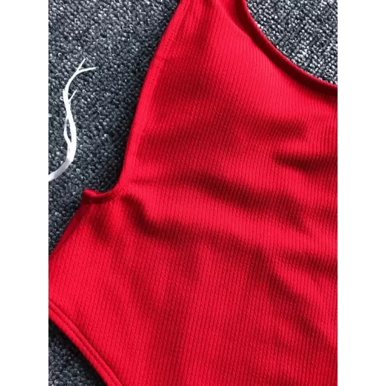 Ribbed Plain Wide Strap One-Piece Swimsuit Ribbed Plain Wide Strap One-Piece Swimsuit