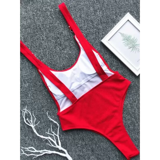 Ribbed Plain Wide Strap One-Piece Swimsuit Ribbed Plain Wide Strap One-Piece Swimsuit