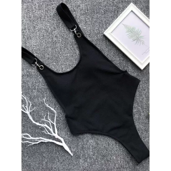 Ribbed Plain Wide Strap One-Piece Swimsuit Ribbed Plain Wide Strap One-Piece Swimsuit