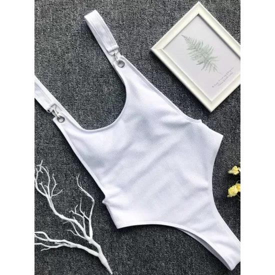 Ribbed Plain Wide Strap One-Piece Swimsuit Ribbed Plain Wide Strap One-Piece Swimsuit
