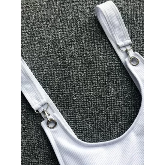 Ribbed Plain Wide Strap One-Piece Swimsuit Ribbed Plain Wide Strap One-Piece Swimsuit