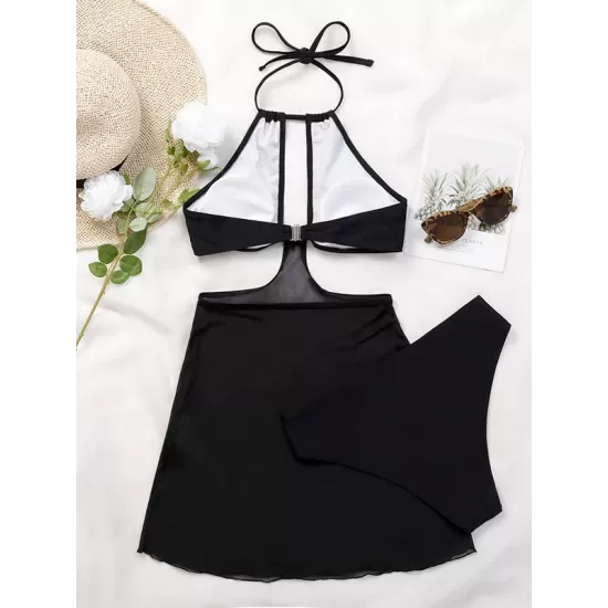 Solid Color Hollow See-Through One-Piece Swimwear Solid Color Hollow See-Through One-Piece Swimwear