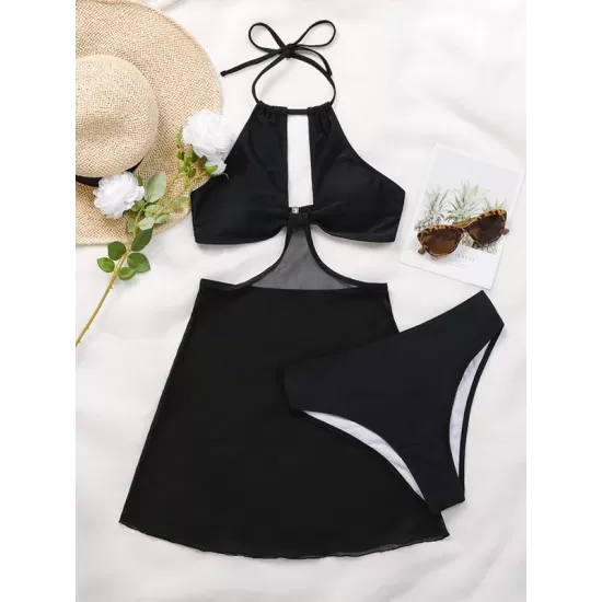 Solid Color Hollow See-Through One-Piece Swimwear Solid Color Hollow See-Through One-Piece Swimwear