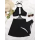 Solid Color Hollow See-Through One-Piece Swimwear Solid Color Hollow See-Through One-Piece Swimwear