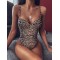 Padded Backless Leopard Spaghetti-Neck One-Piece Swimwear