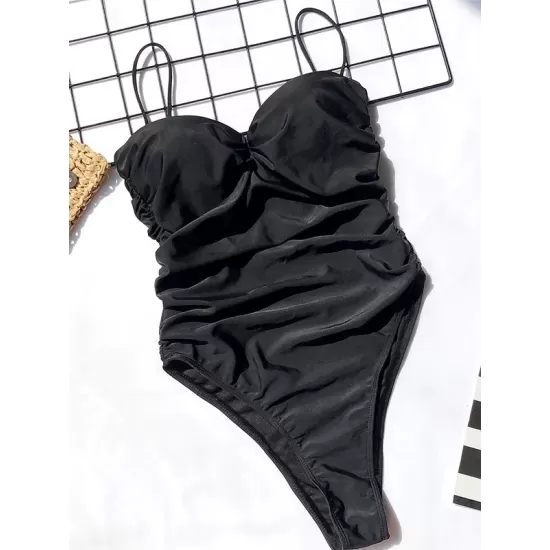 Padded Backless Leopard Spaghetti-Neck One-Piece Swimwear Padded Backless Leopard Spaghetti-Neck One-Piece Swimwear