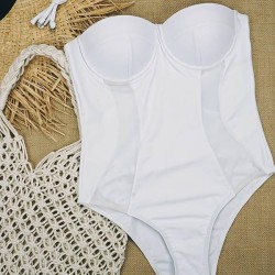 Solid Color Split-Joint Underwired One-Piece Swimwear