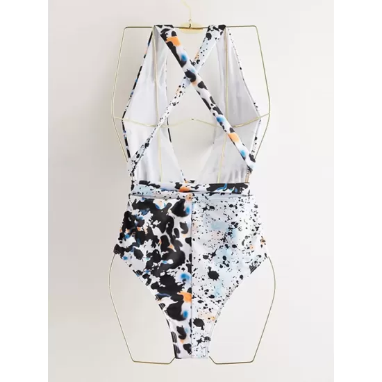 Deep V-Neck Leopard Double Color Split-Joint Bandage One-Piece Swimwear Deep V-Neck Leopard Double Color Split-Joint Bandage One-Piece Swimwear