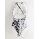 Deep V-Neck Leopard Double Color Split-Joint Bandage One-Piece Swimwear Deep V-Neck Leopard Double Color Split-Joint Bandage One-Piece Swimwear