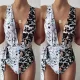 Deep V-Neck Leopard Double Color Split-Joint Bandage One-Piece Swimwear Deep V-Neck Leopard Double Color Split-Joint Bandage One-Piece Swimwear