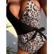 Contrast Color Leopard Tie Side One-Piece Swimsuit