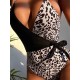 Contrast Color Leopard Tie Side One-Piece Swimsuit Contrast Color Leopard Tie Side One-Piece Swimsuit