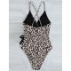 Contrast Color Leopard Tie Side One-Piece Swimsuit Contrast Color Leopard Tie Side One-Piece Swimsuit