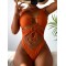 Brown Drawstring Tied One-Piece Swimsuit