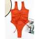 Brown Drawstring Tied One-Piece Swimsuit Brown Drawstring Tied One-Piece Swimsuit